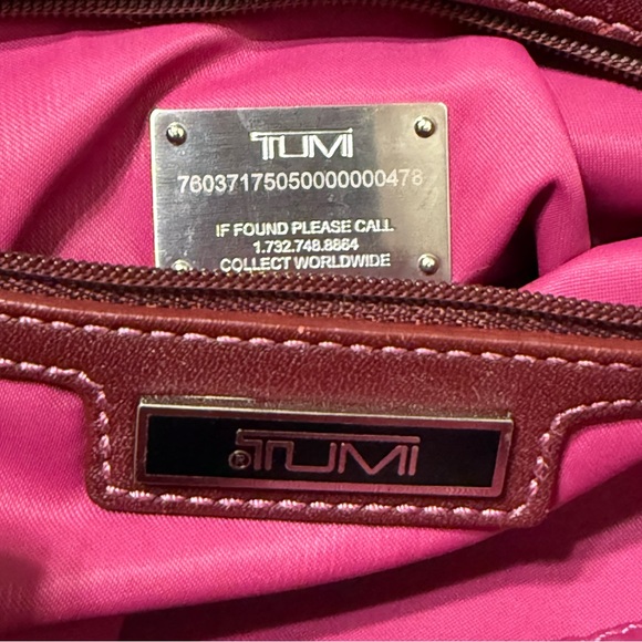 Tumi Burgundy Monogram Nylon Backpack Tote Leather Trim Travel Bag Medium - Picture 10 of 13